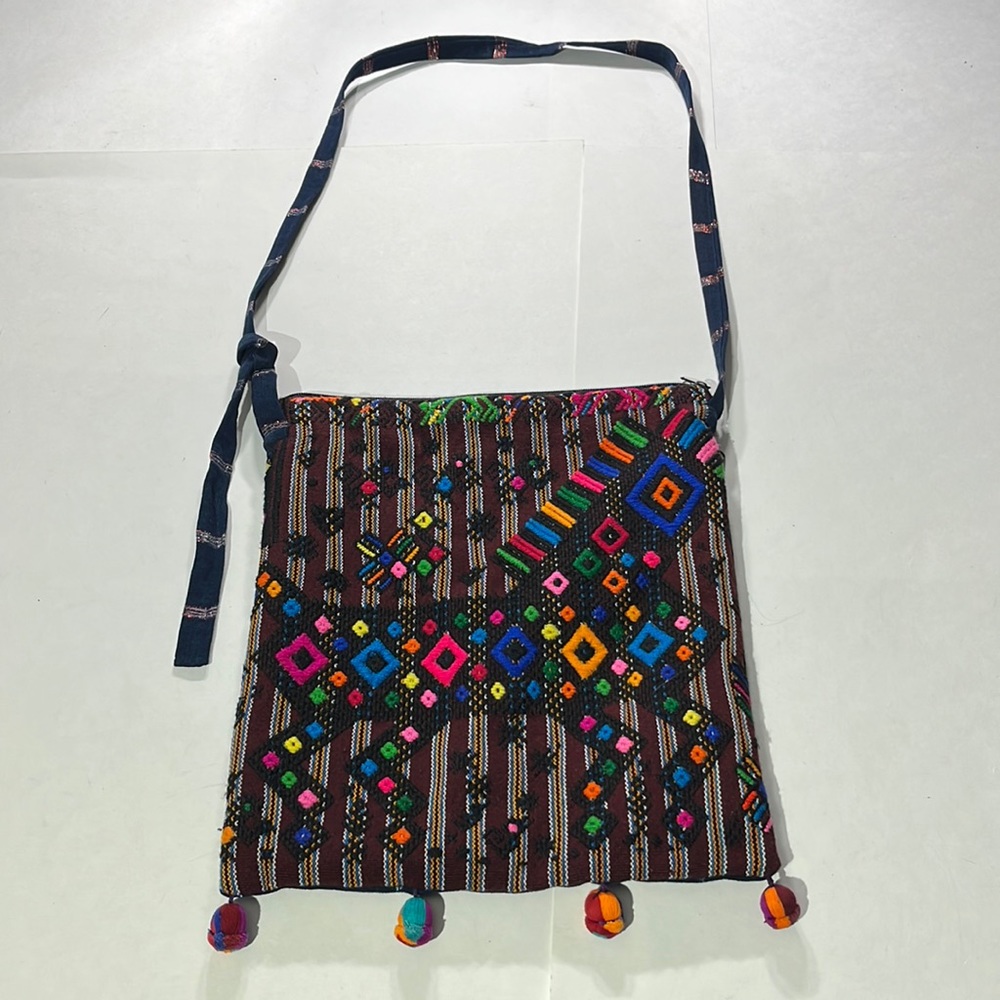 Rainbow colored boho carpet bag purse tribal pouch burgundy navy crossbody